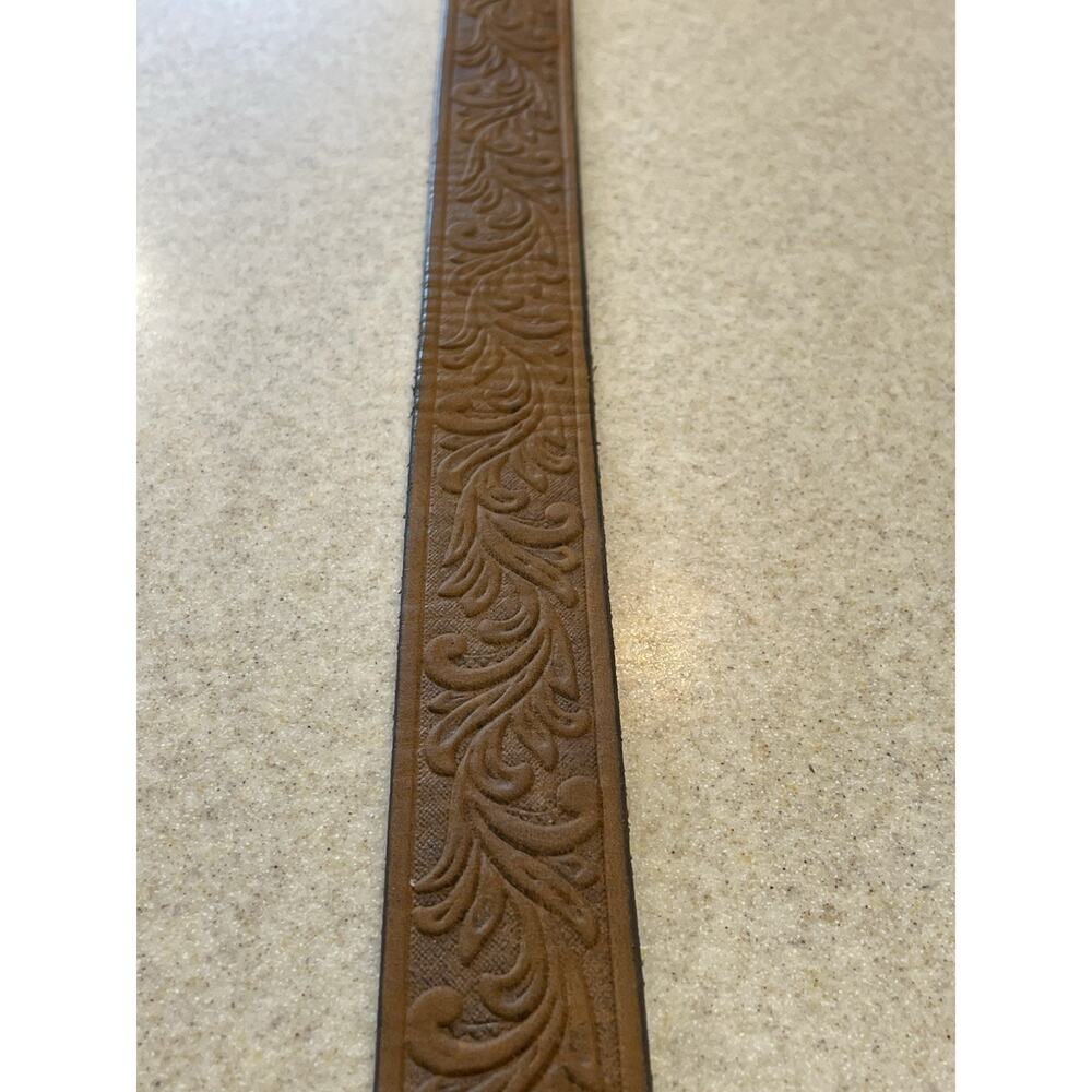 Justin Floral Tooled Leather Kids Belt American Buckle Brown Size -24 USA Flag - Picture 6 of 14